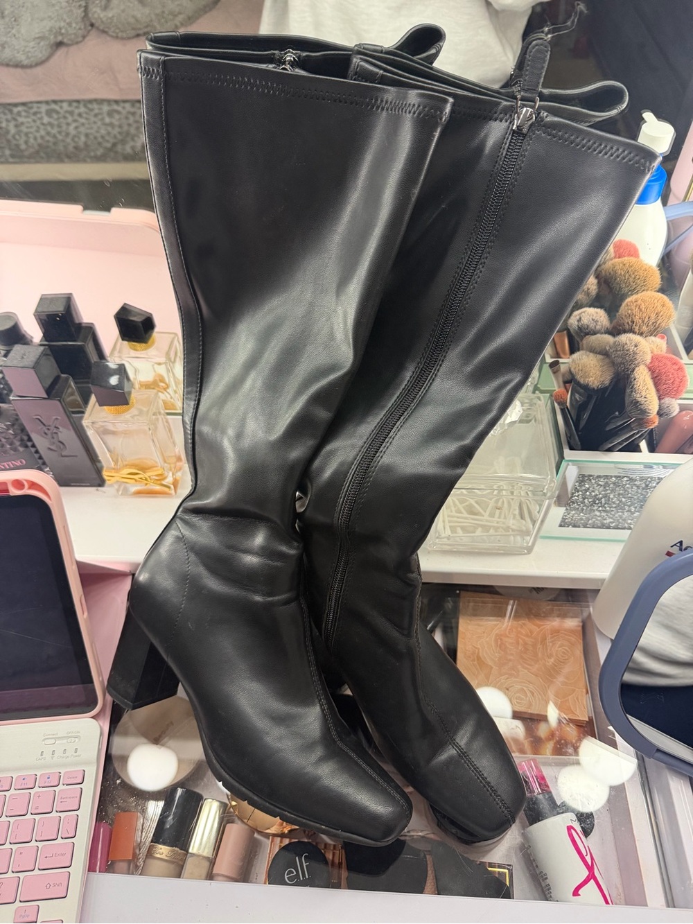 AEROSOLES Black Tall Block Heel Zip-Up Boots